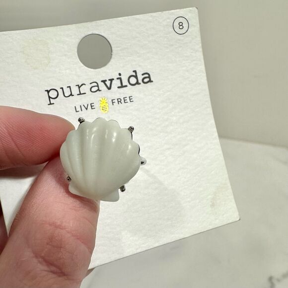 Pura Vida White Grande Shell Ring NWT Size 8 Beach Vacation Coastal Chic - Picture 1 of 10